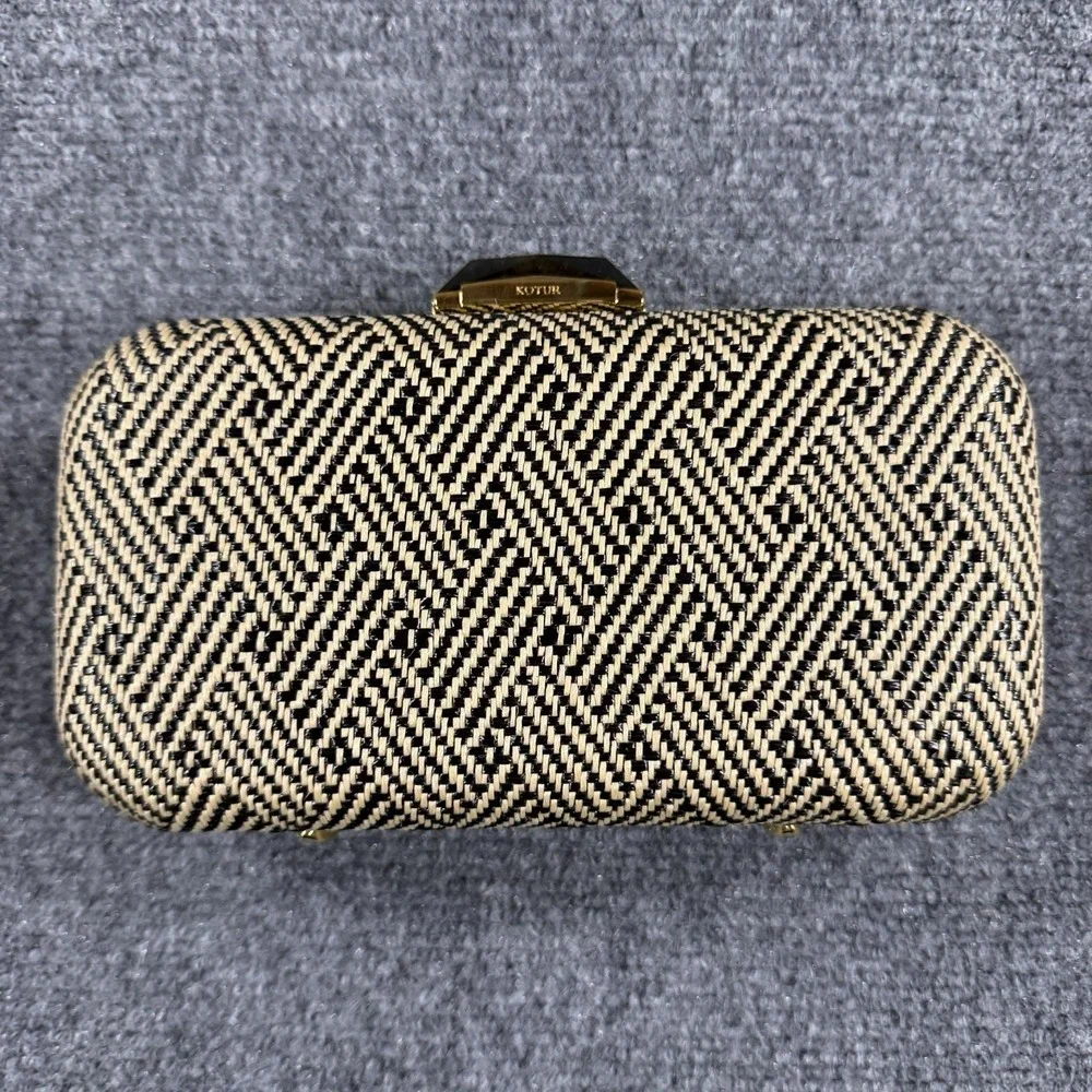 Kotur Clutch Woven Rattan Wicker Gold Clasp Hard Shell Vintage Luxury